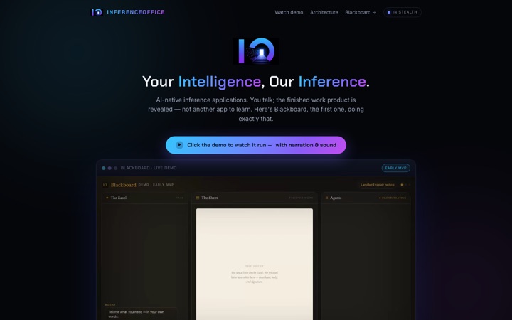 A screenshot of the InferenceOffice home page